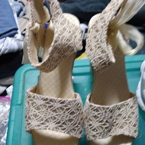 Cute pair of lace tie women wedges
